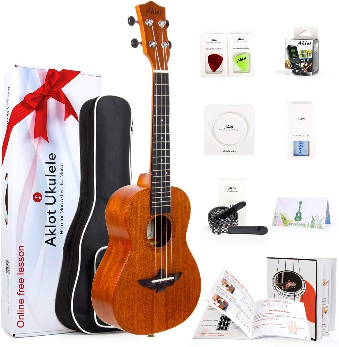 AKLOT Concert Ukulele Solid Mahogany 23 inch